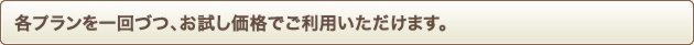 各プランを一回づつ、お試し価格でご利用いただけます。